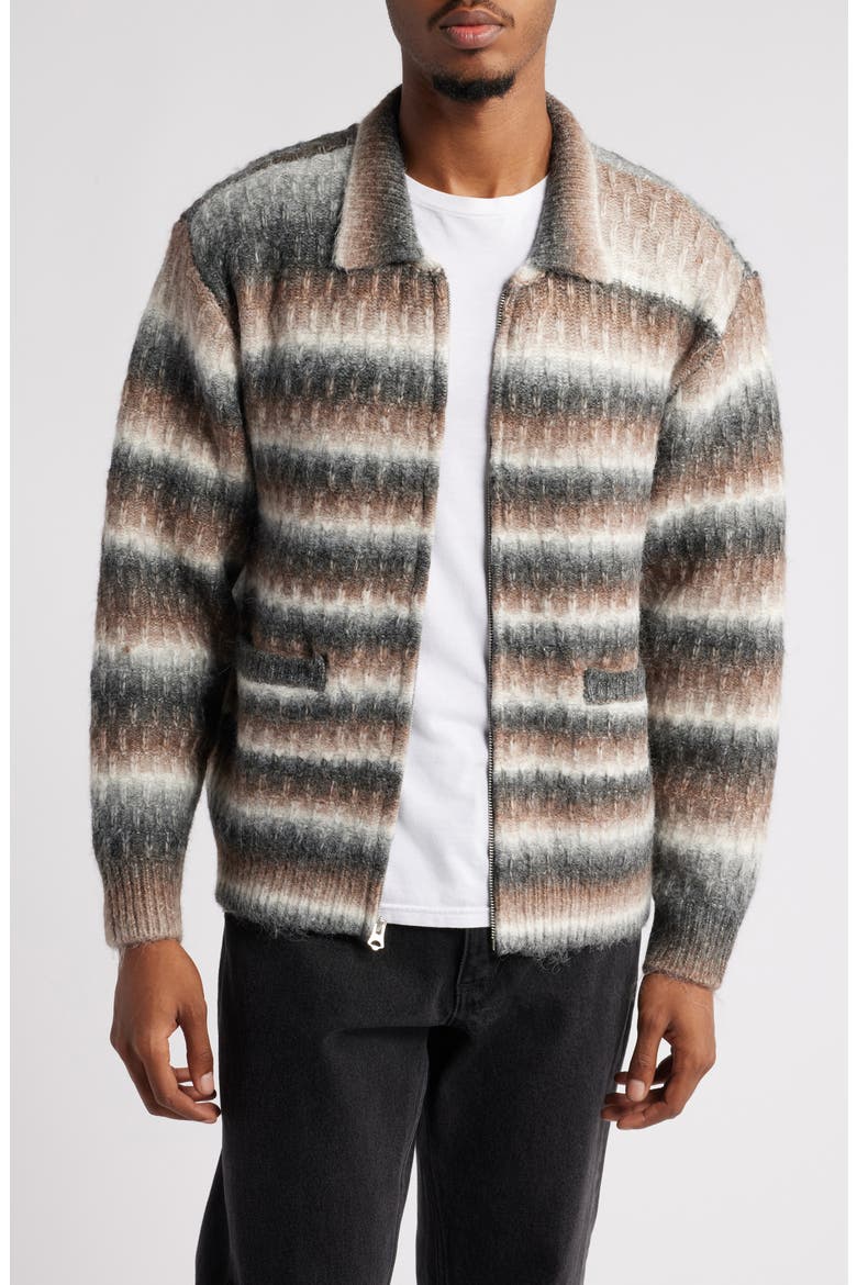 Reggie Ombré Stripe Zip Cardigan, Main, color, BLACK MULTI