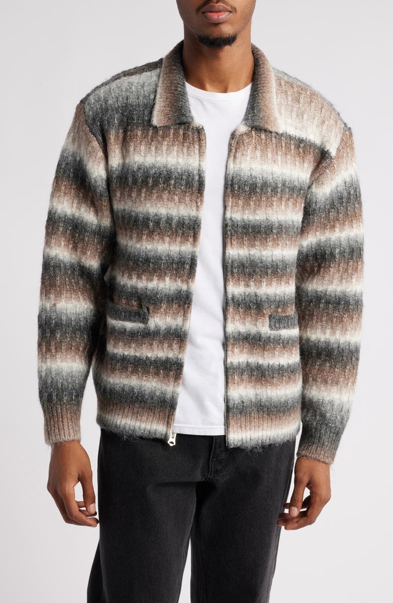 Obey Reggie Ombré Stripe Zip Cardigan, Main, color, 
