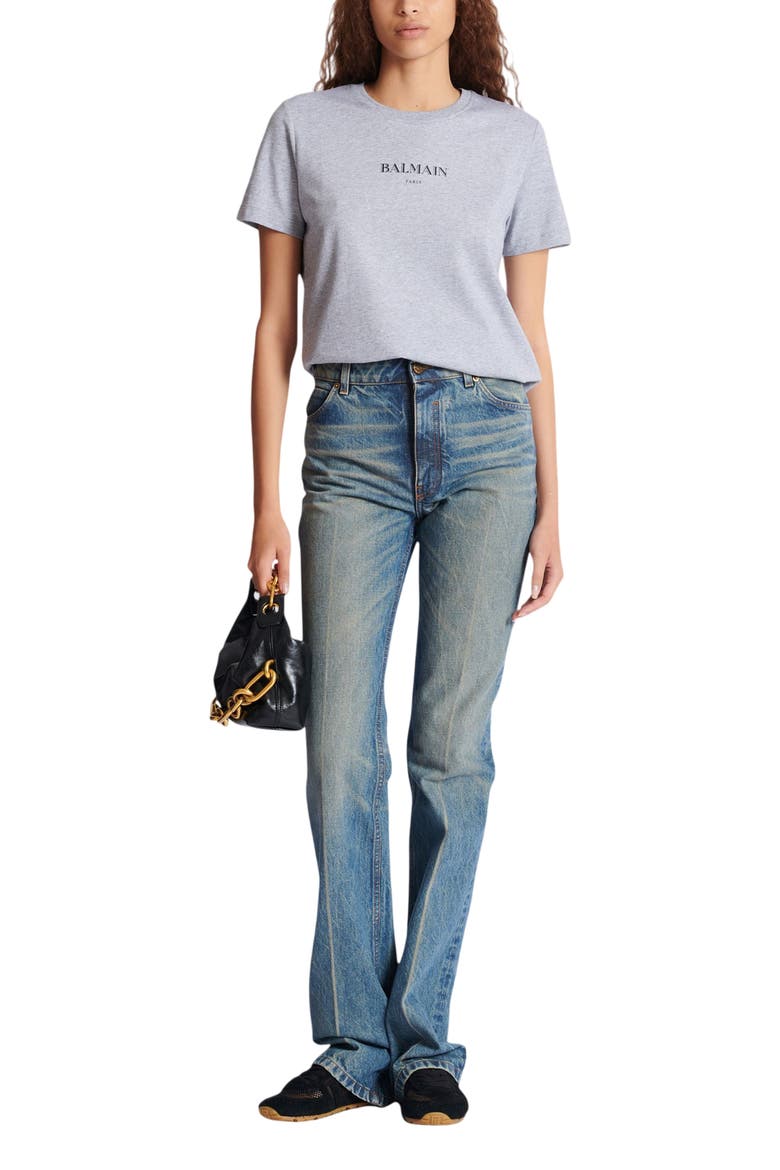T-Shirt with Balmain Print, Alternate, color, grey