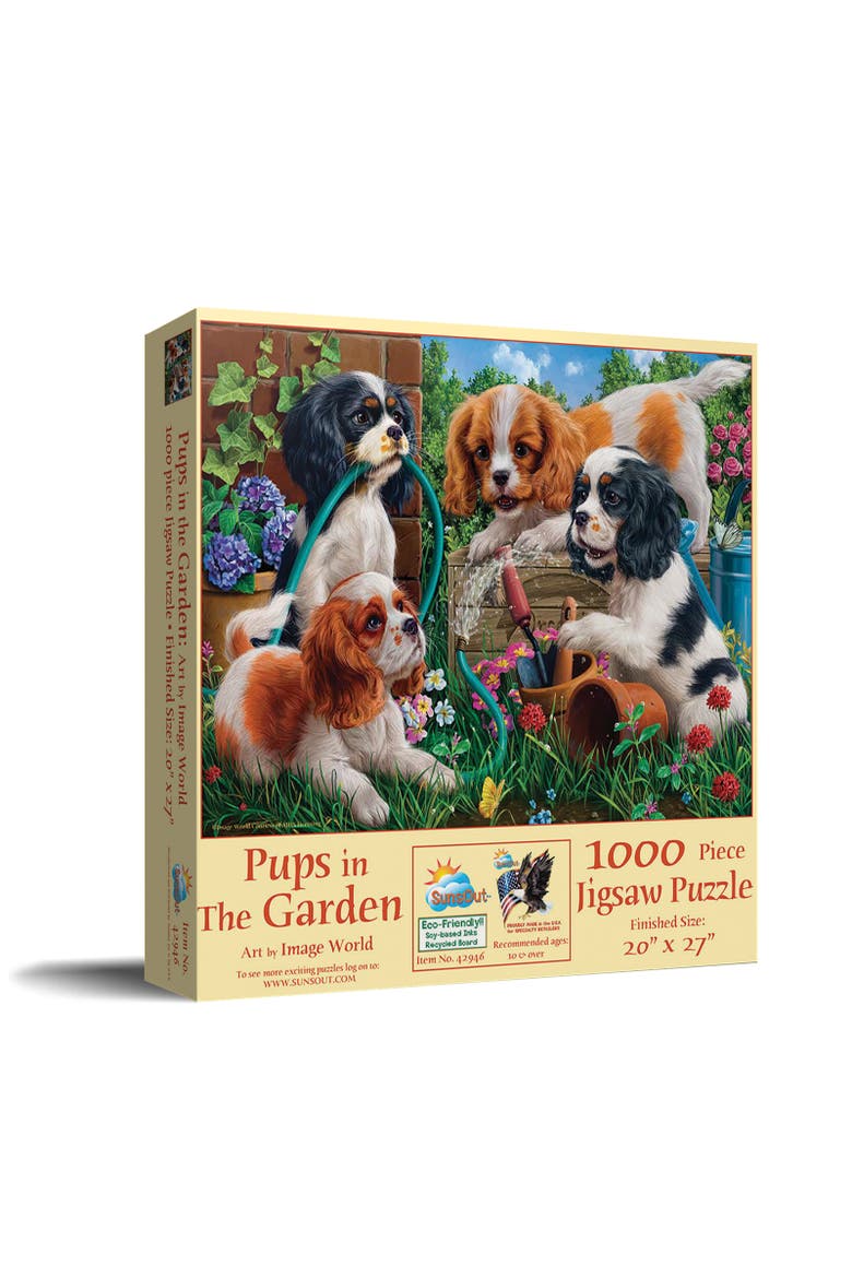 Pups in the Garden 1000 piece Jigsaw Puzzle for Adults, Main, color, Multicolor