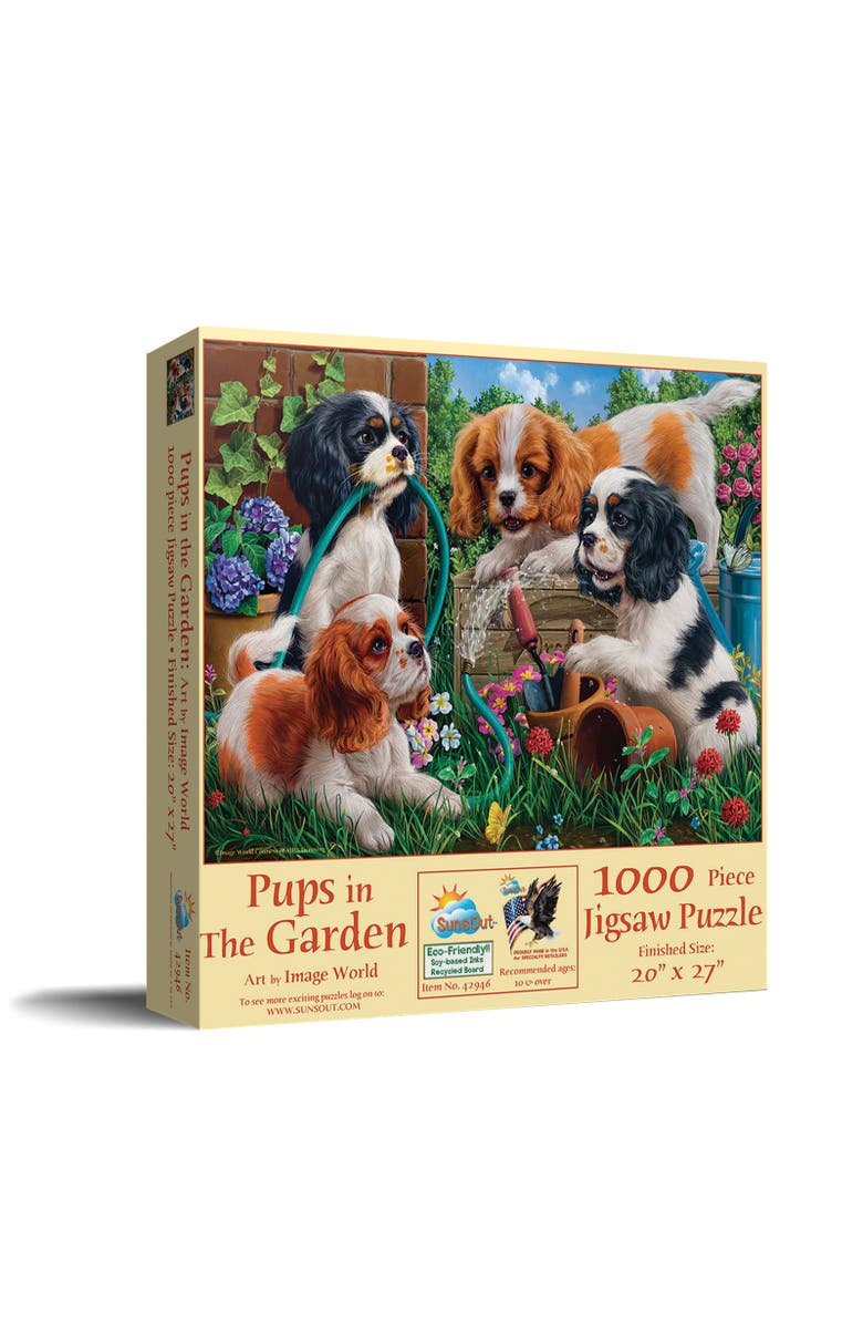 Sunsout Pups in the Garden 1000 piece Jigsaw Puzzle for Adults, Main, color,