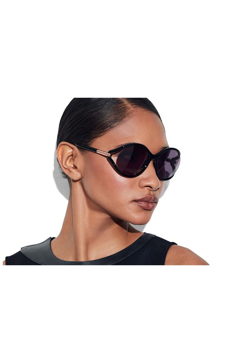 Melody 59mm Round Sunglasses, Alternate, color, SHINY BLACK / SMOKE