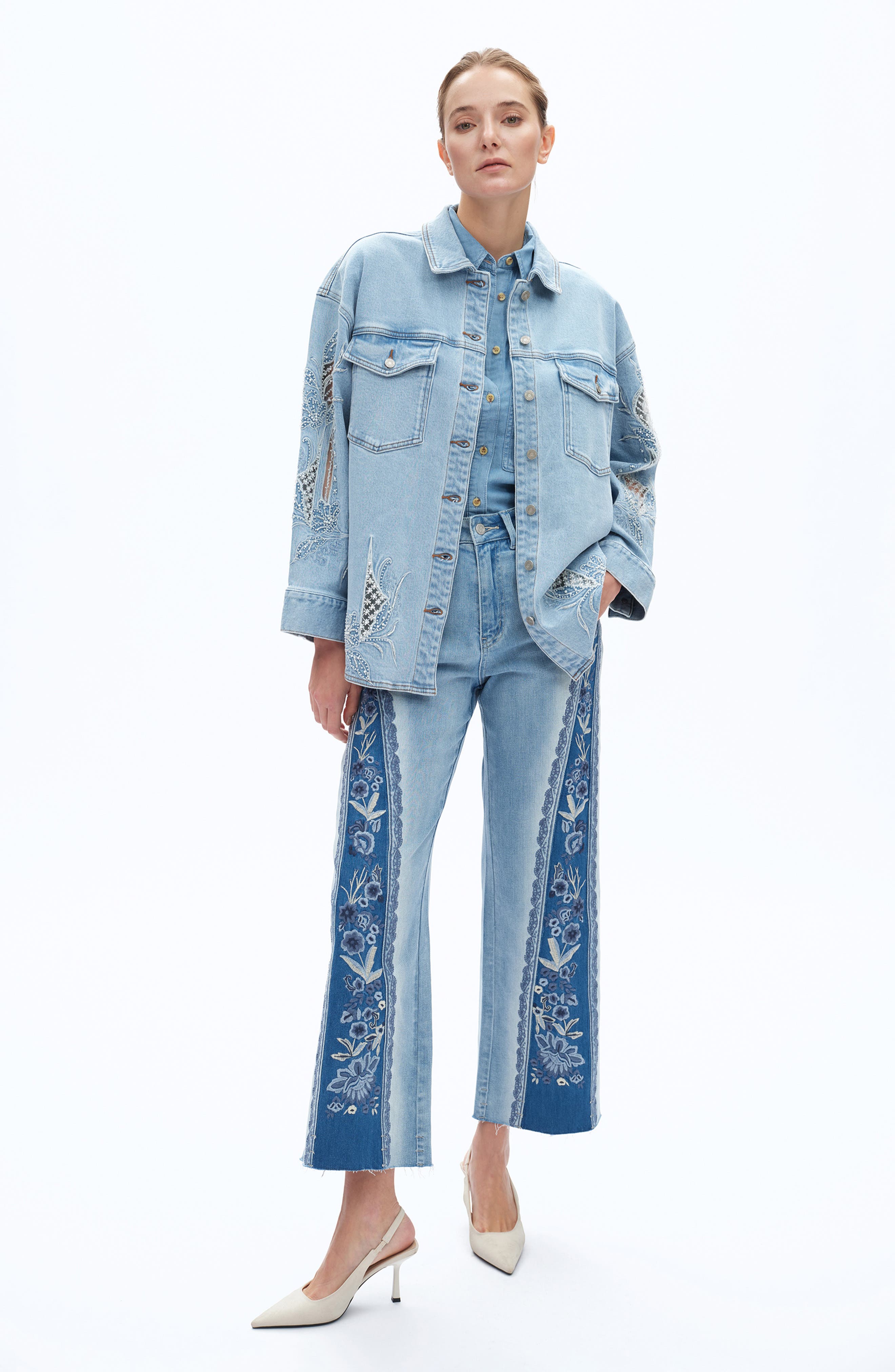 Floral Embroidered Denim Shirt Jacket - image 2
