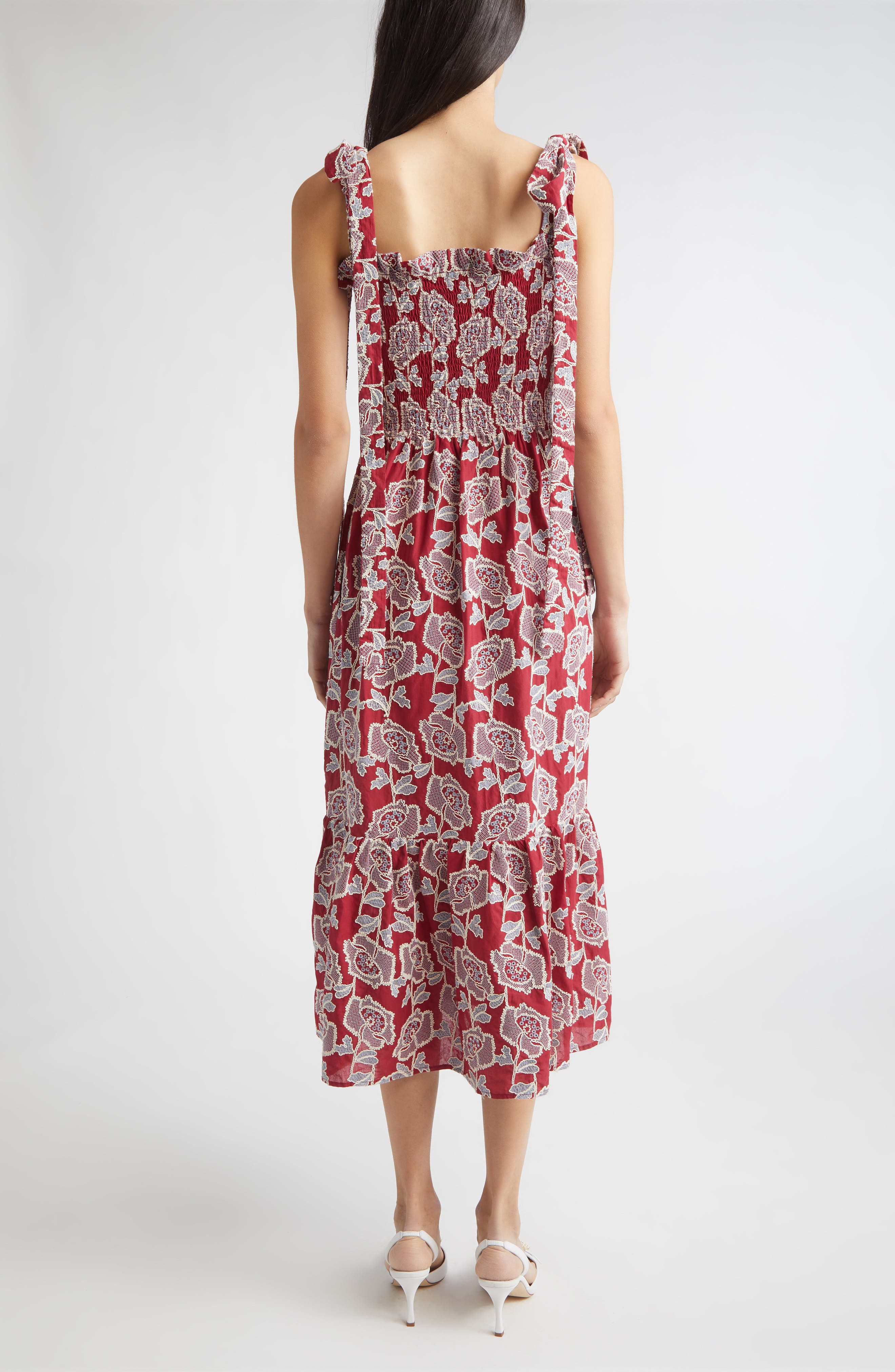 Floral Embroidered Tiered Cotton Blend Midi Sundress - image 2