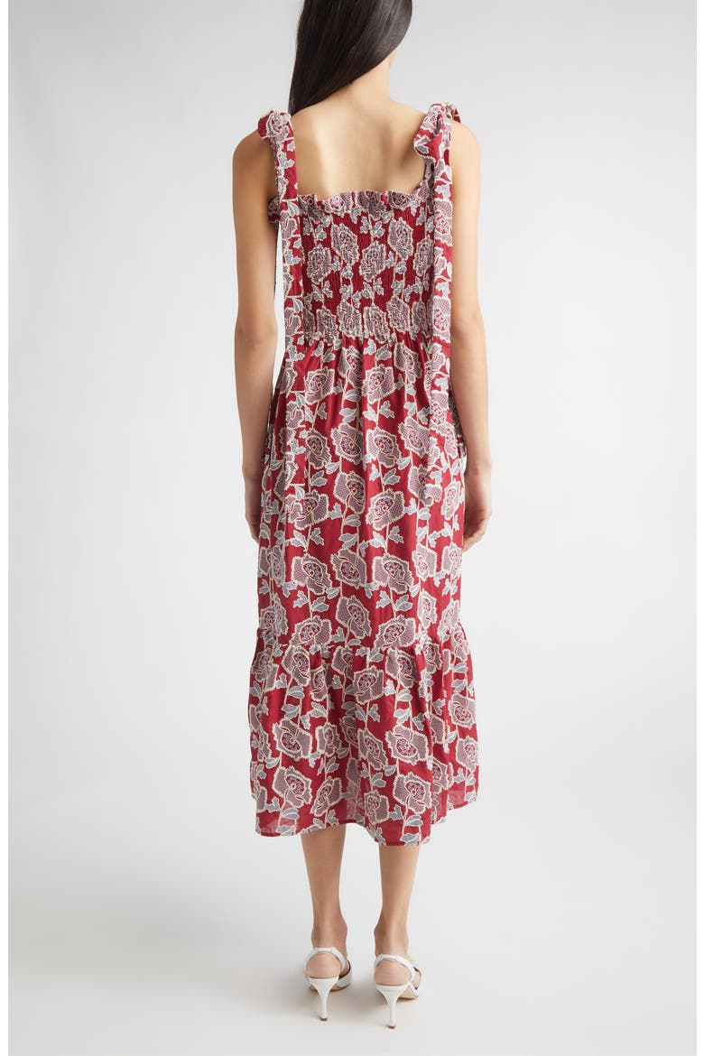 Floral Embroidered Tiered Cotton Blend Midi Sundress, Alternate, color, CHERRY