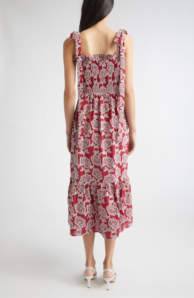Erdem Floral Embroidered Tiered Cotton Blend Midi Sundress, Alternate, color, Cherry