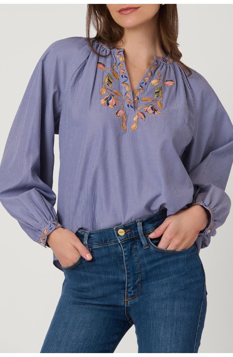 Shoshanna Embroidered Pinstripe Amber Top, Main, color, Lapis Multi