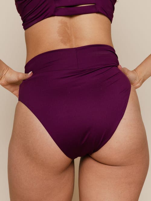 Kitty And Vibe High Hip Crossover Bikini Bottom With Full Coverage In Sangria