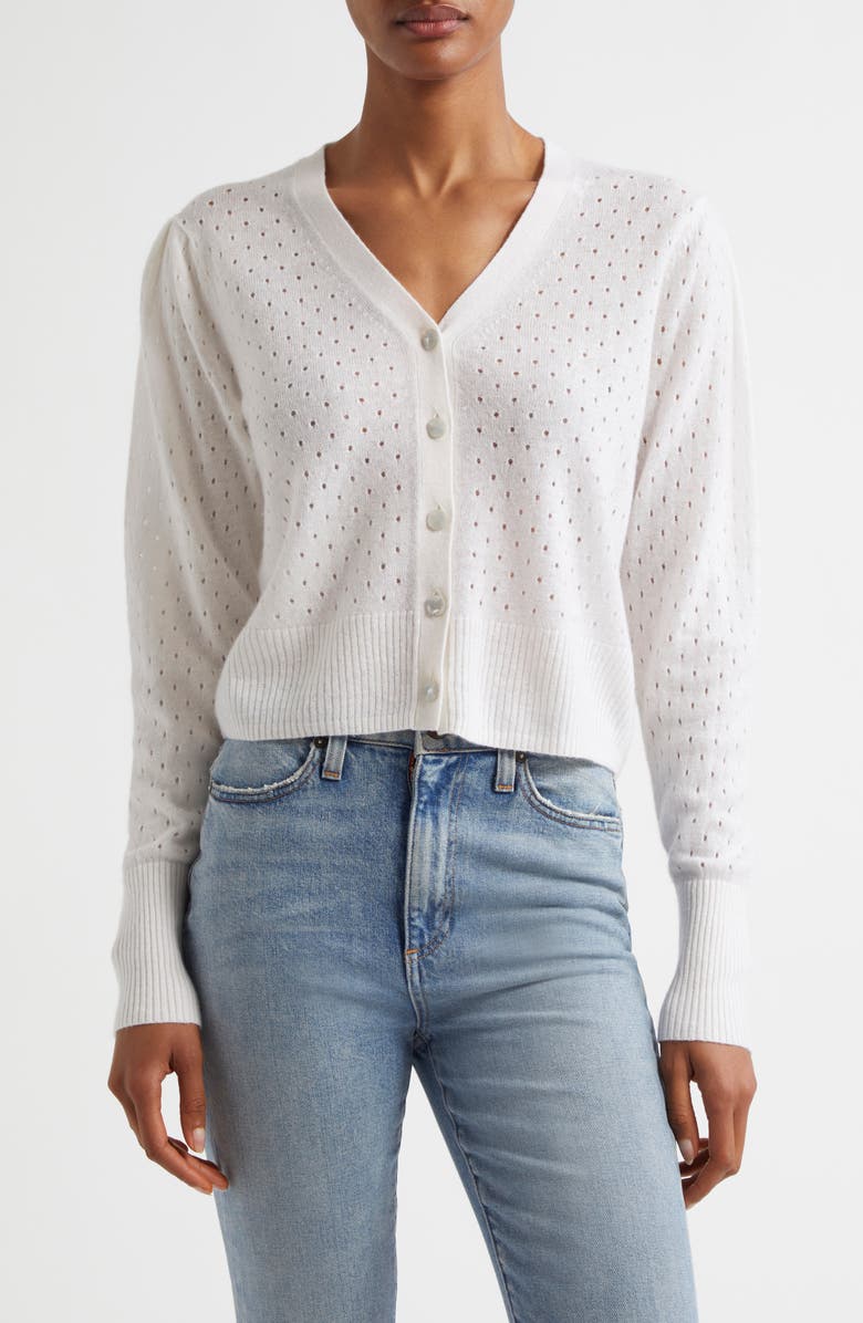 MARGARET O'LEARY Pointelle Cashmere & Linen V-Neck Cardigan, Main, color, 