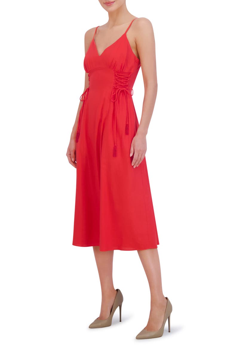 Side Tie Detail Linen Blend Midi Dress, Alternate, color, POPPY