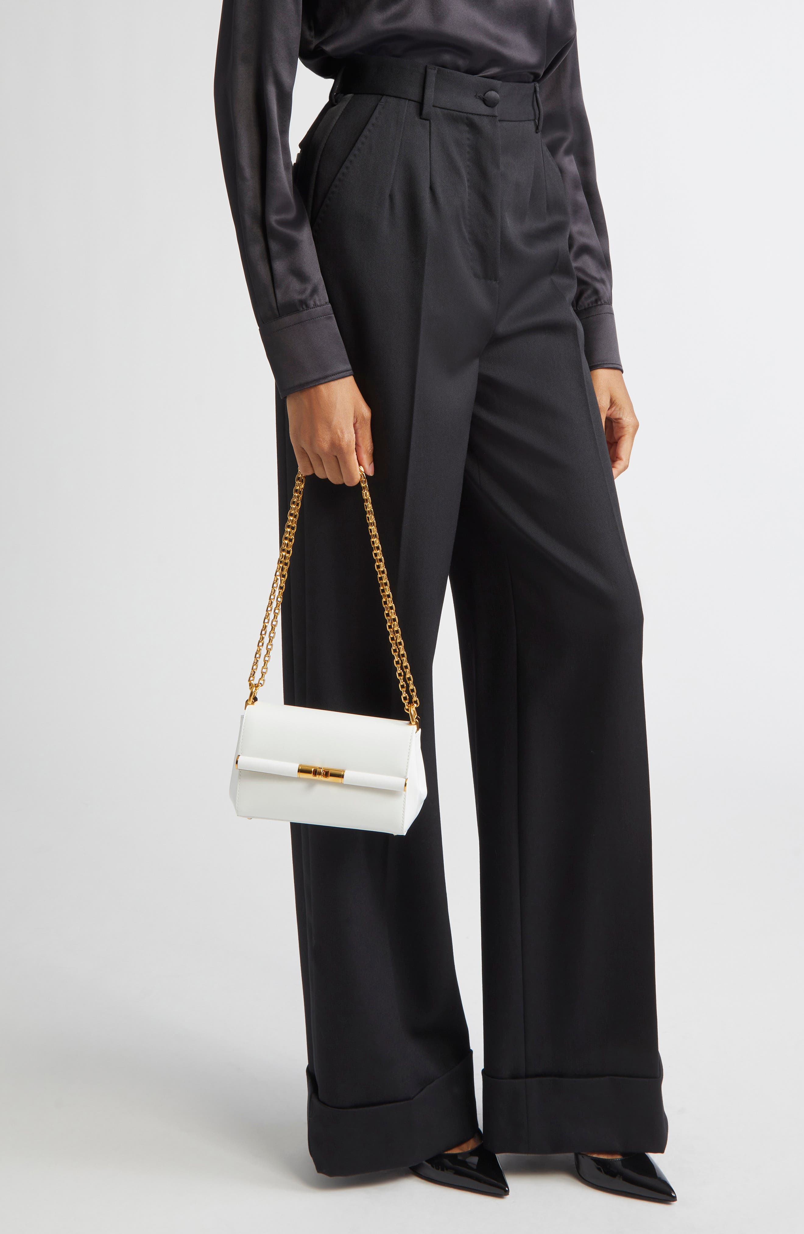 Dolce&Gabbana Marlene Chain Strap Shoulder Bag, Alternate, color, Bianco Ottico