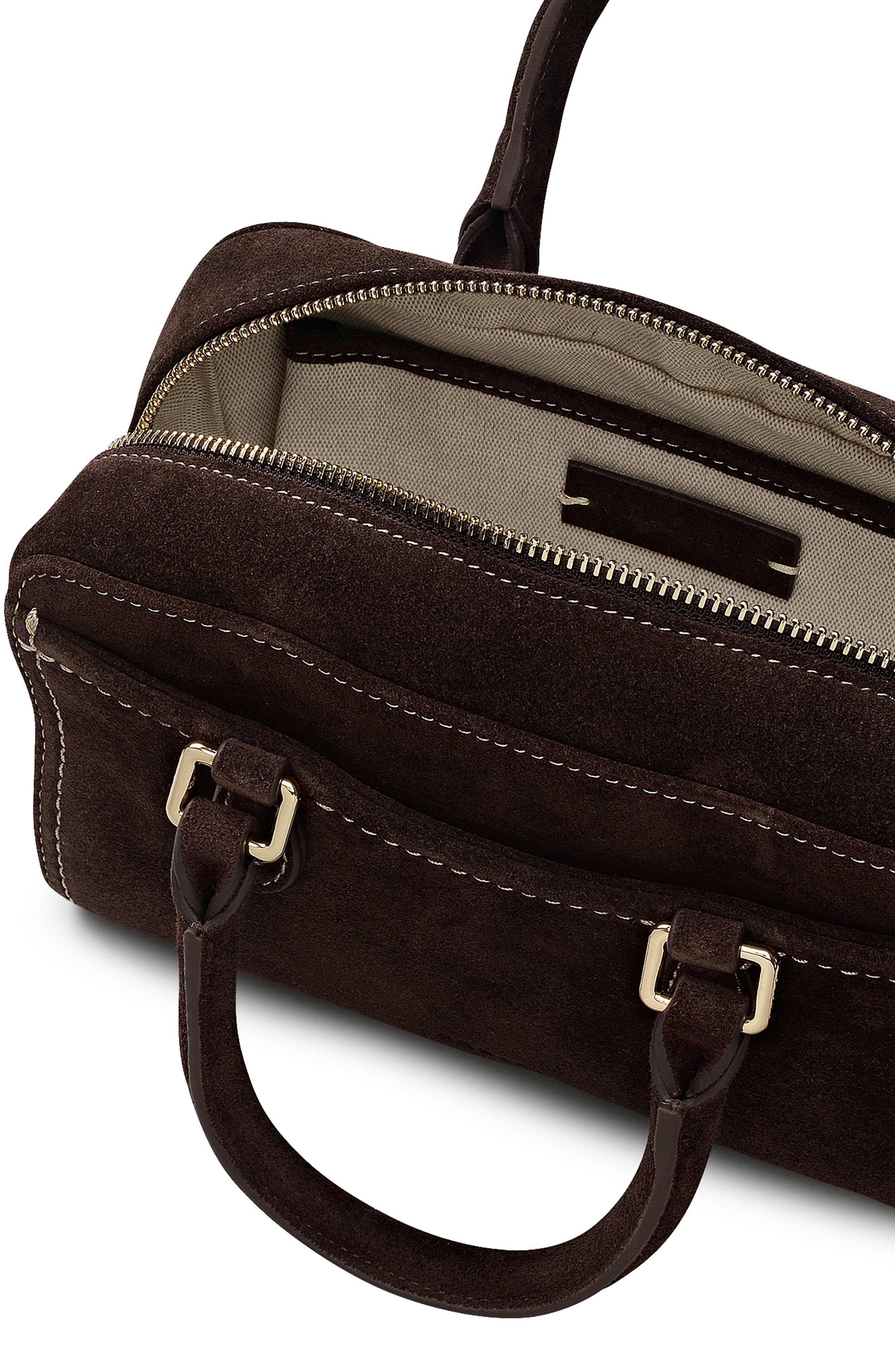 Radley Portland Way Mini Suede Bowling Bag, Alternate, color, Dark Oak