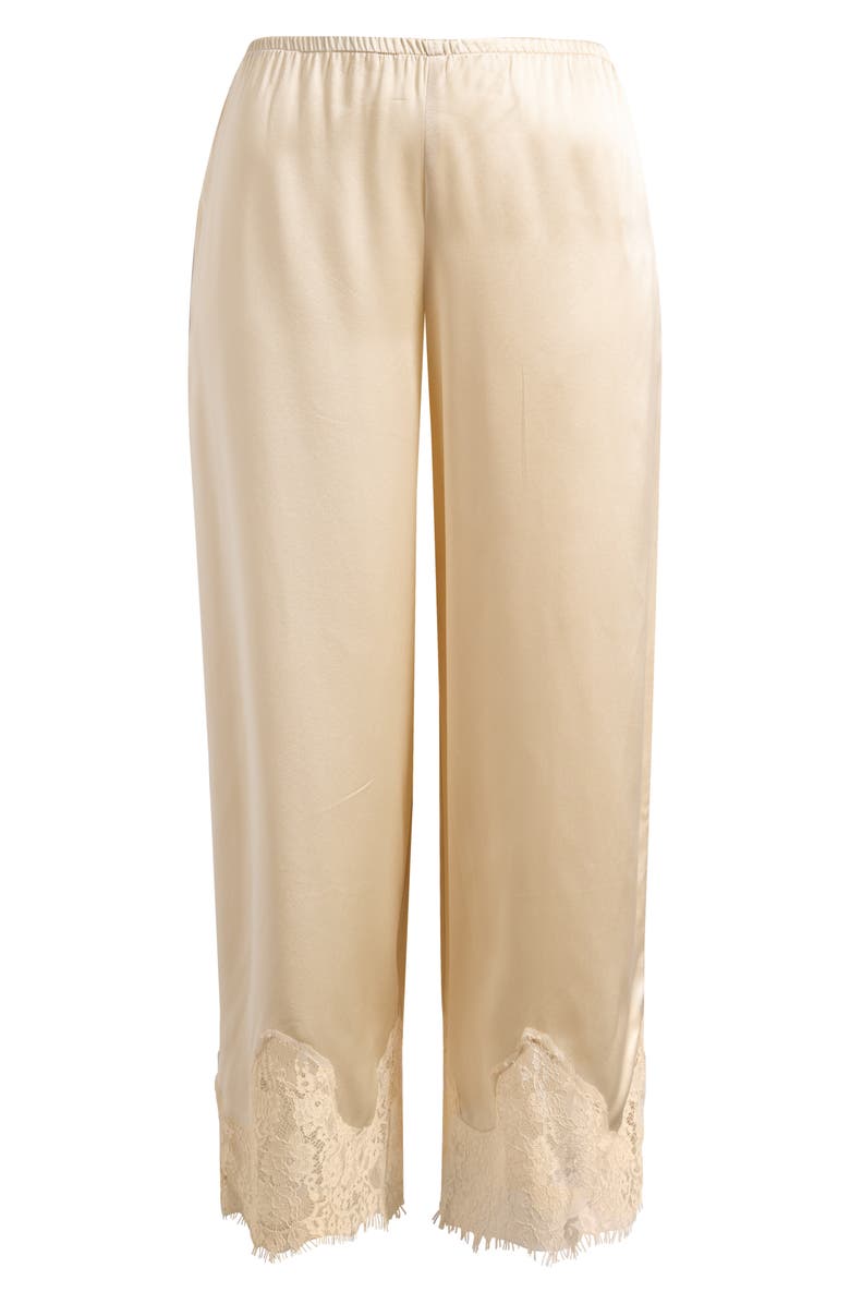 Reformation Carolina Silk Lace Hem Pant, Alternate, color, Almond