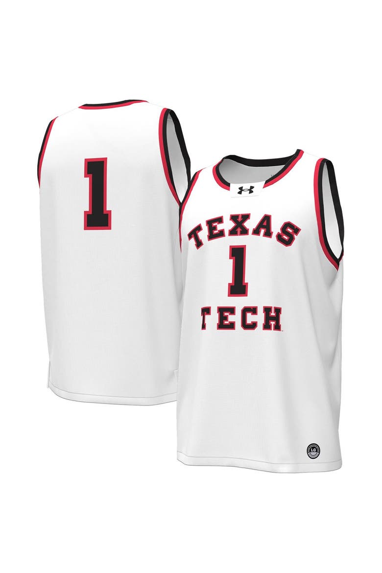 Men's Under Armour #1 White Texas Tech Red Raiders Throwback Replica Basketball Jersey, Main, color, White