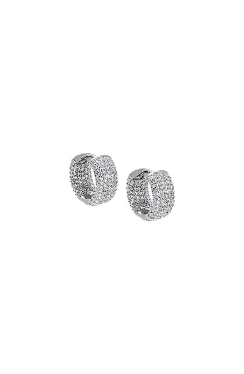 BY ADINA EDEN Mini Pave Wide Rounded Huggie Earring, Main, color, Silver - 14 Mm