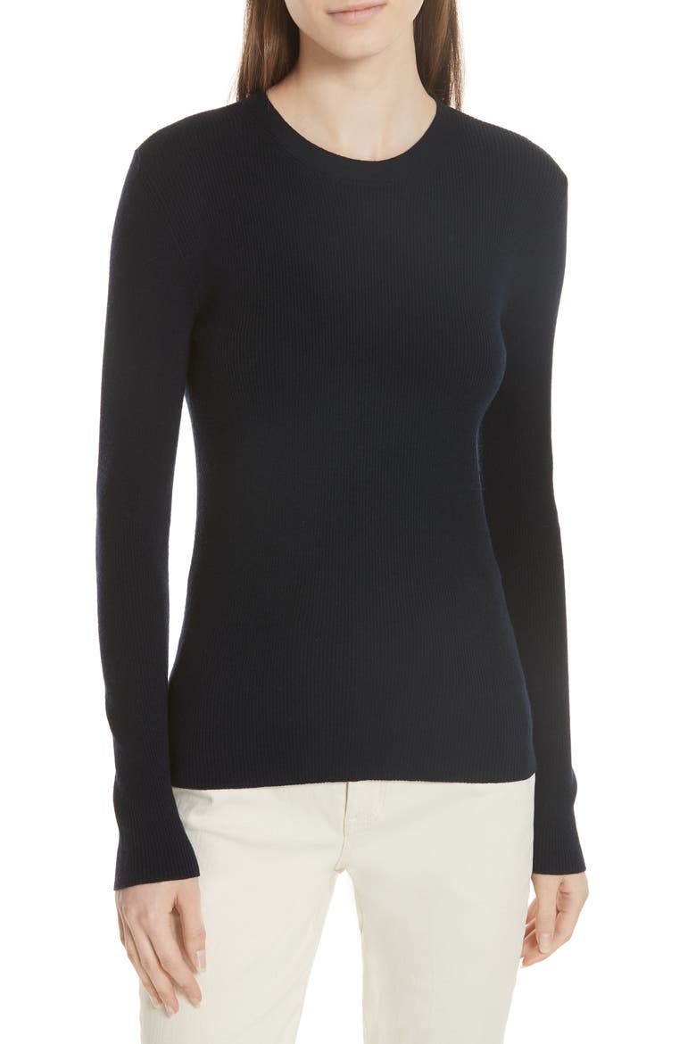 Laura Rib Knit Sweater & Silk Scarf, Alternate, color, TORY NAVY