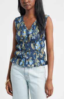 Treasure & Bond Shirred Button-Up Tank