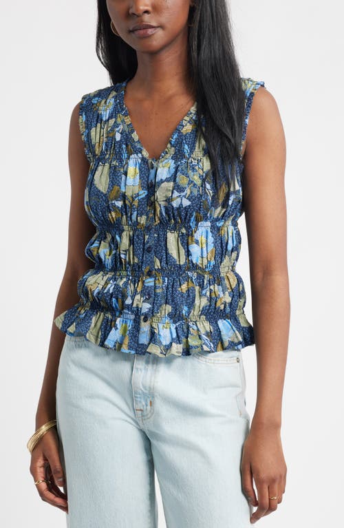 Treasure & Bond Shirred Button-up Tank In Multi
