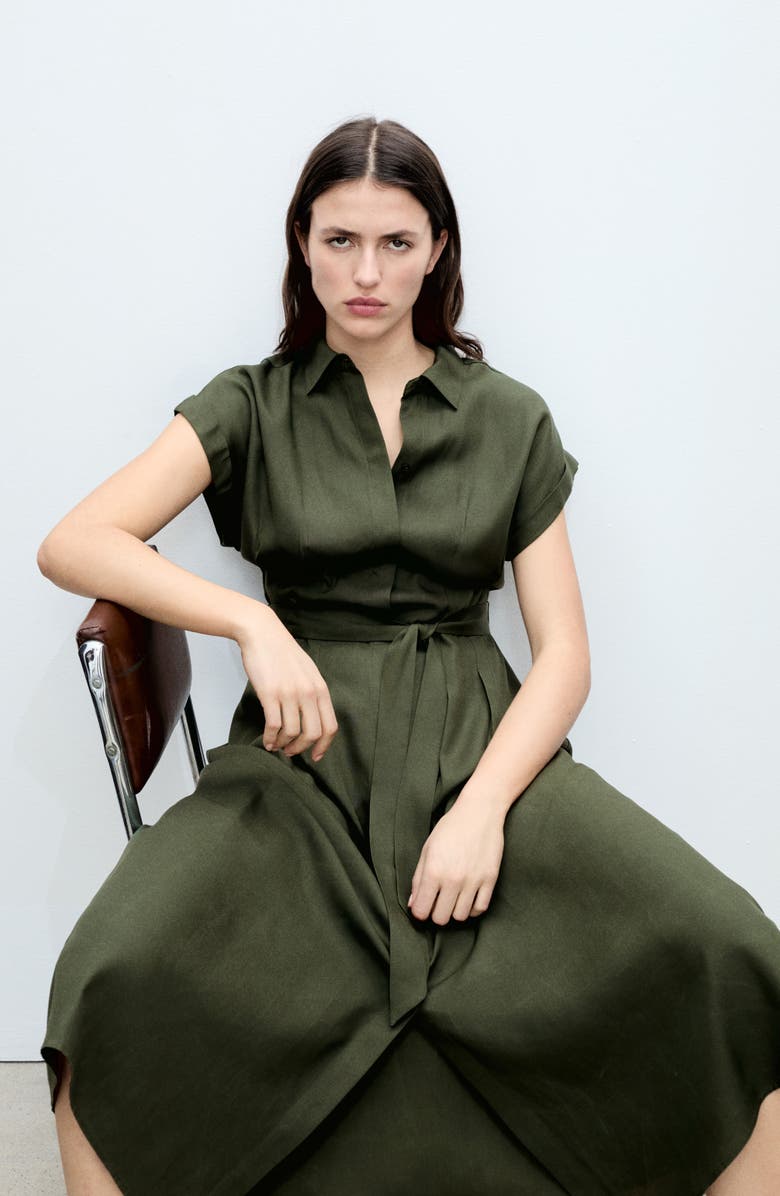 MANGO Belted Shirtdress, Alternate, color, Khaki Green