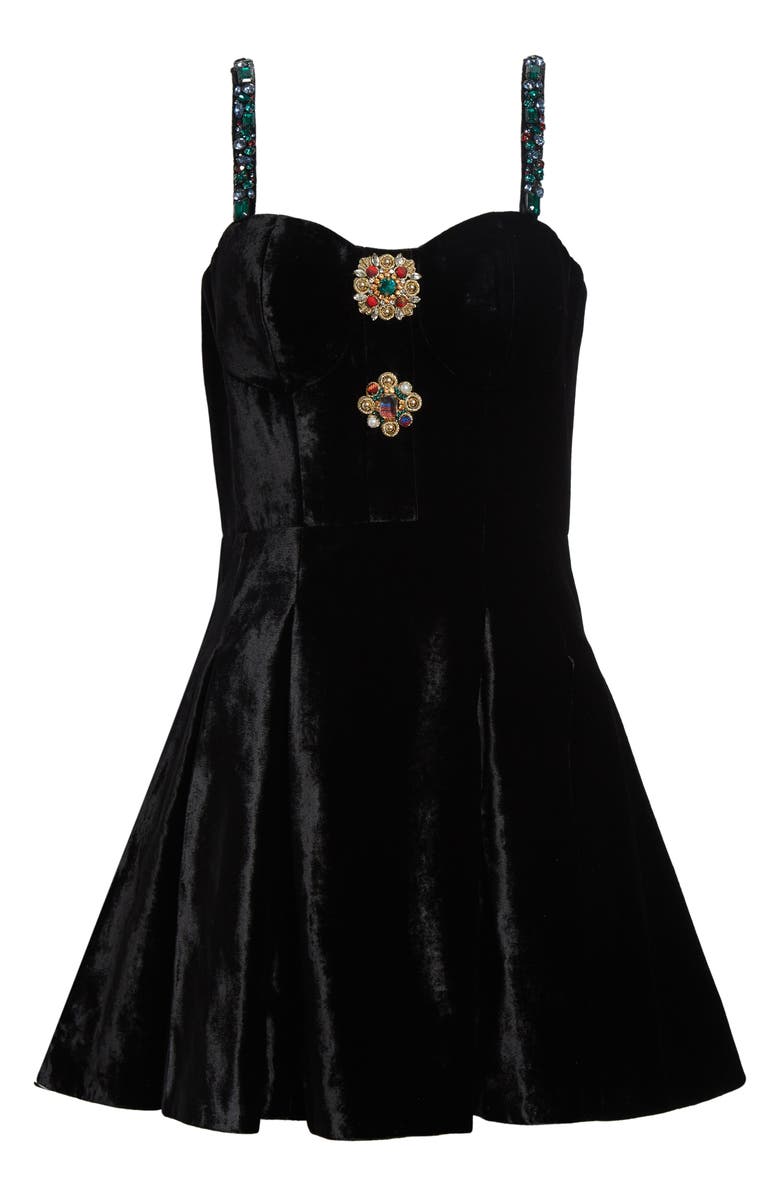 Balmain Embellished Strap Velvet Fit & Flare Dress, Alternate, color, Eah Blk Multi