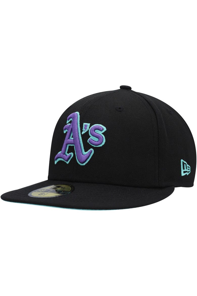 Men's New Era Black Oakland Athletics 40th Anniversary Black Light 59FIFTY Fitted Hat, Alternate, color, Black
