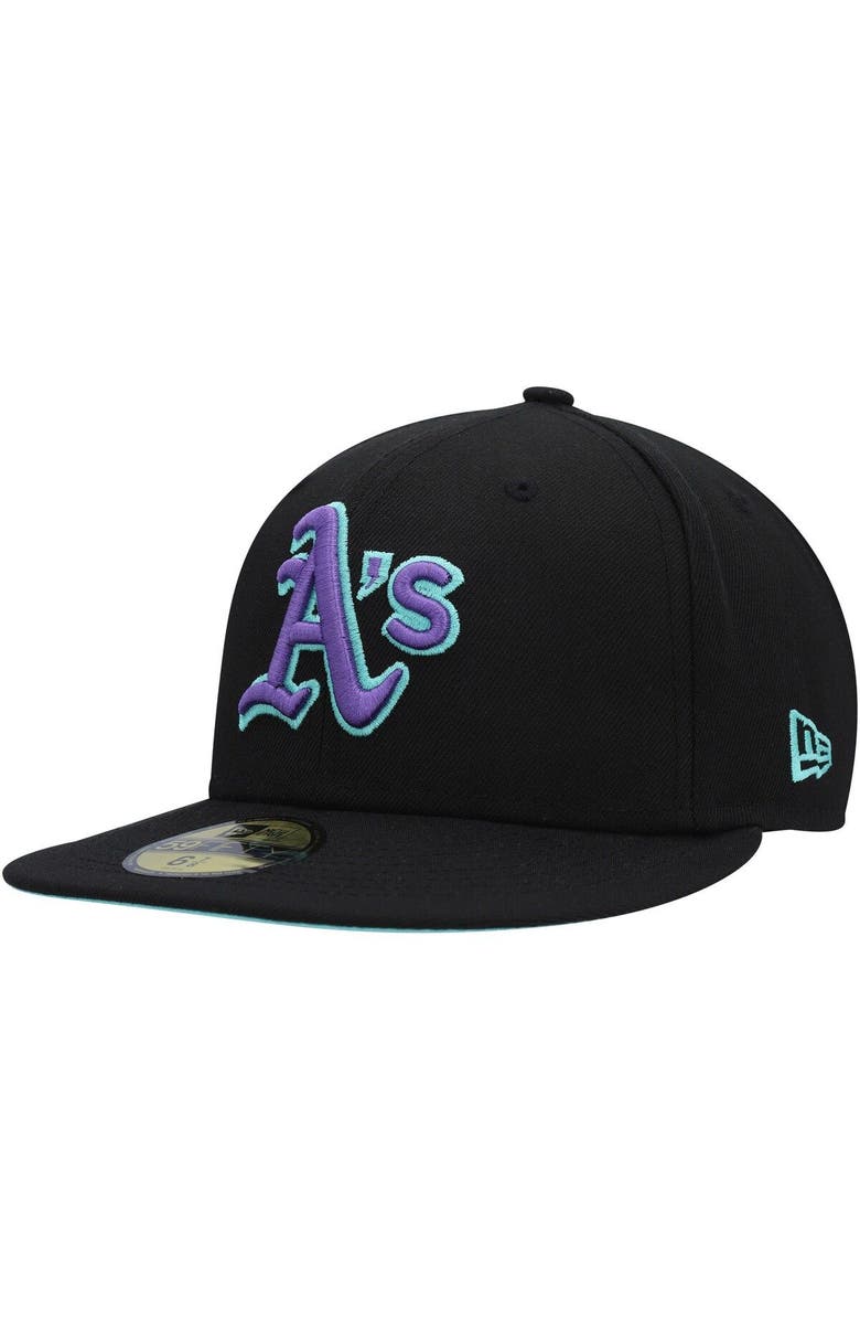 New Era Men's New Era Black Oakland Athletics 40th Anniversary Black Light 59FIFTY Fitted Hat, Alternate, color,