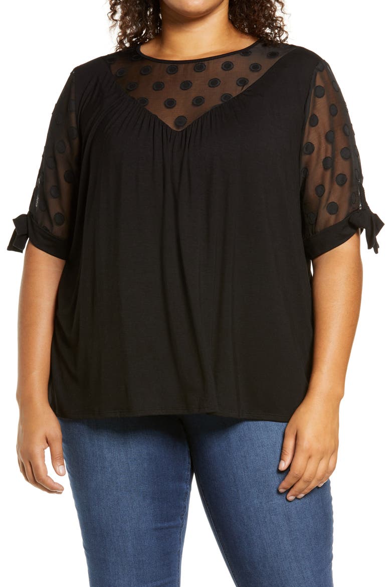Dot Chiffon Top, Main, color, BLACK