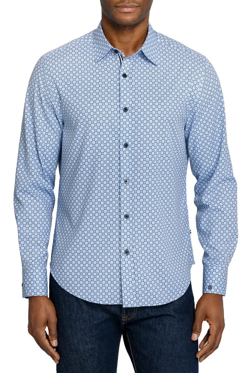 Brooklyn Brigade Courtyard Mosiac Long Sleeve Performance Shirt, Main, color, Navy/Blue