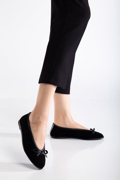 Forever & Always Shoes Freya Leather Ballerina Flats In Black Suede Leather