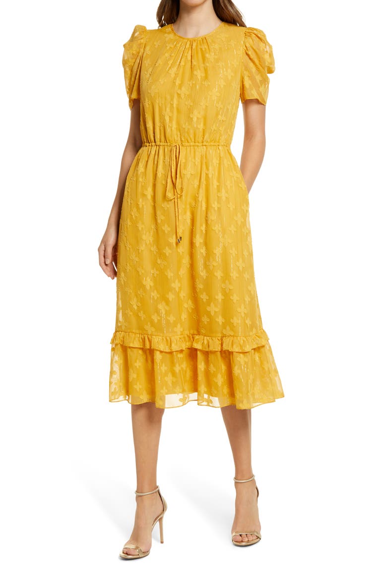 Metallic Stripe Jacquard A-Line Dress, Main, color, YELLOW
