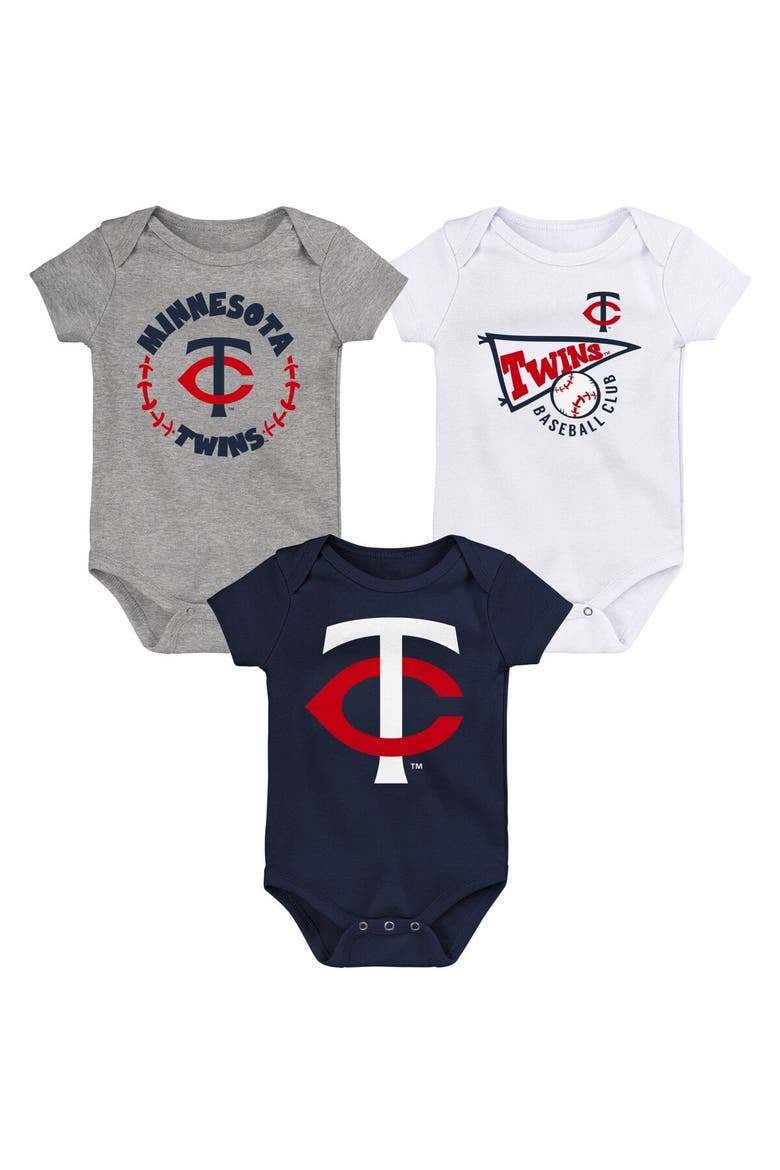 Infant Navy/White/Heather Gray Minnesota Twins Biggest Little Fan 3-Pack Bodysuit Set, Main, color, Navy