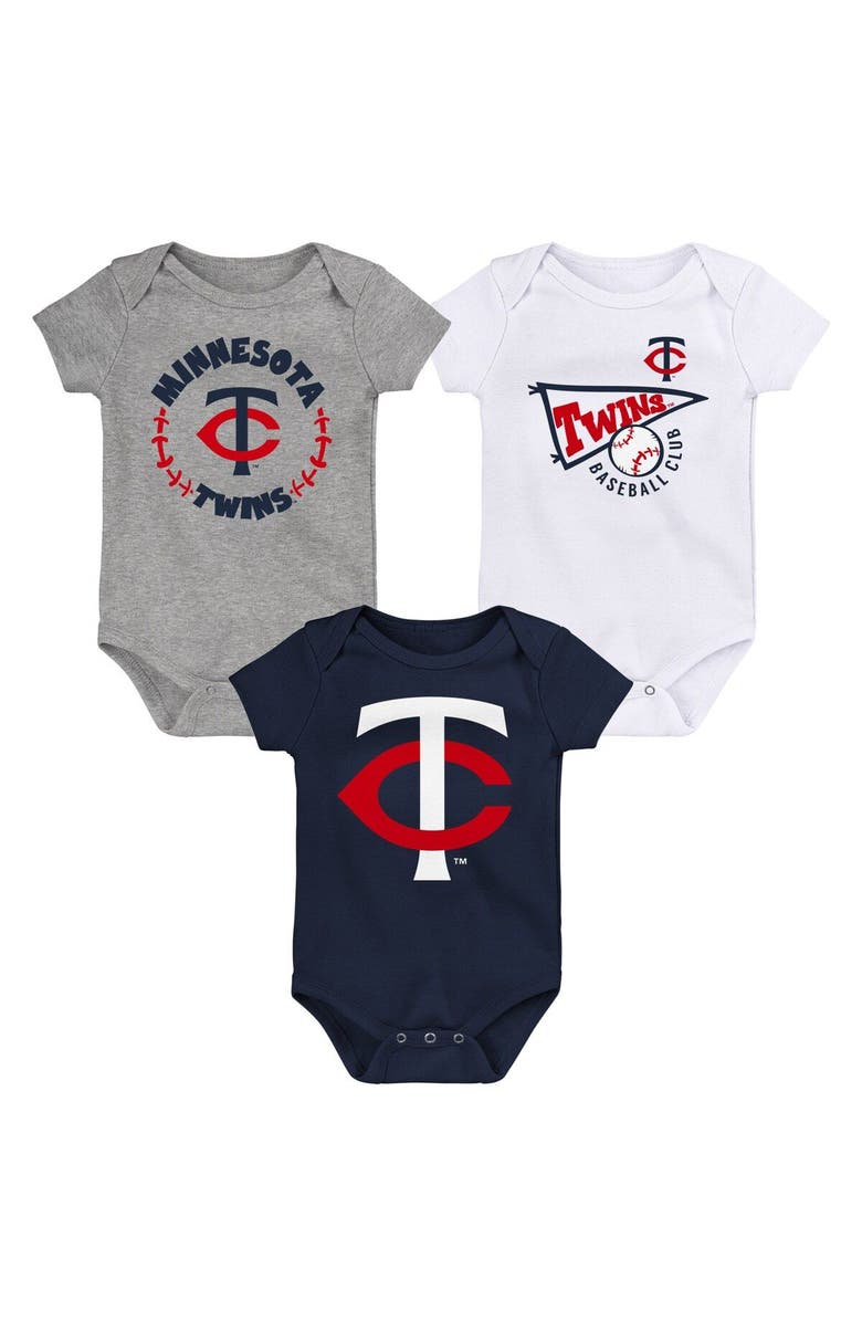 Outerstuff Infant Navy/White/Heather Gray Minnesota Twins Biggest Little Fan 3-Pack Bodysuit Set, Main, color, Navy