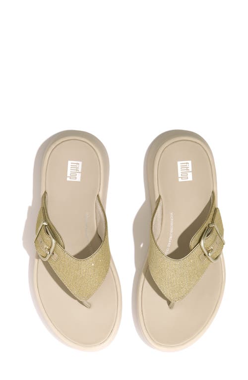 Fitflop F-mode Buckle Shimmerlux Platform Wedge Flip Flop In Platino