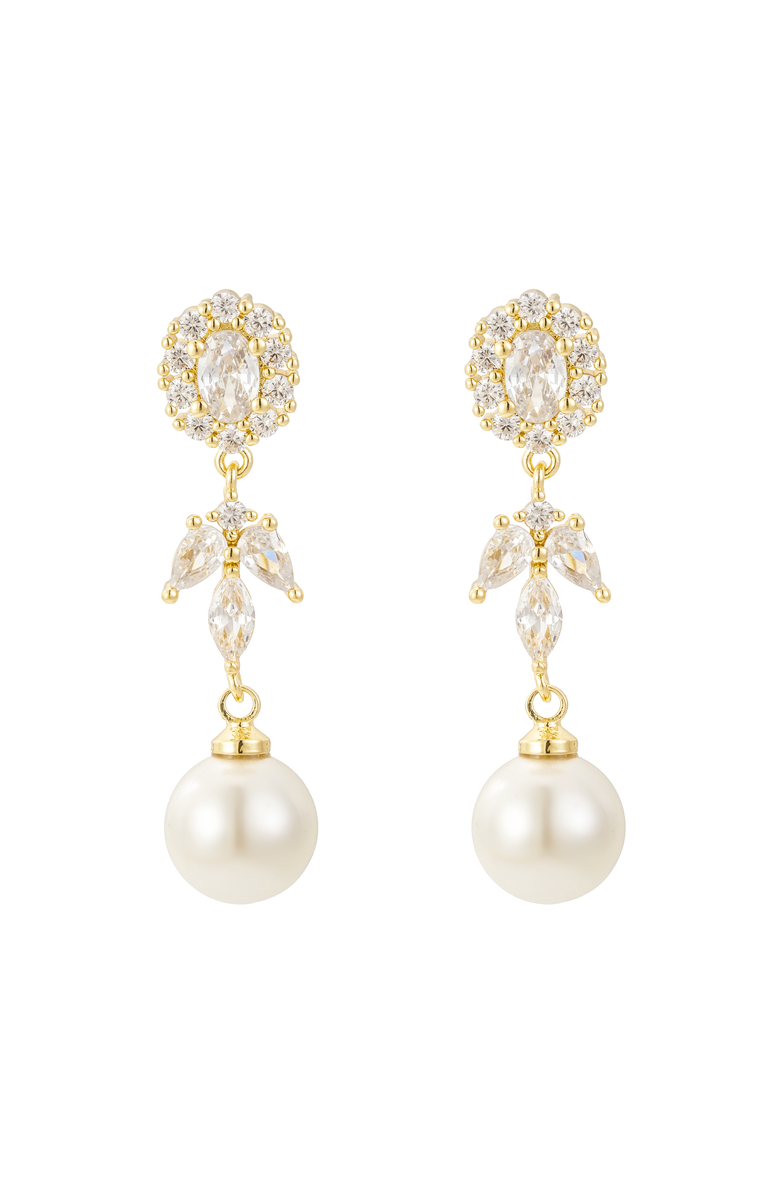 Untamed Petals Palace Pearl and Crystal Drop Earrings, Main, color, Gold