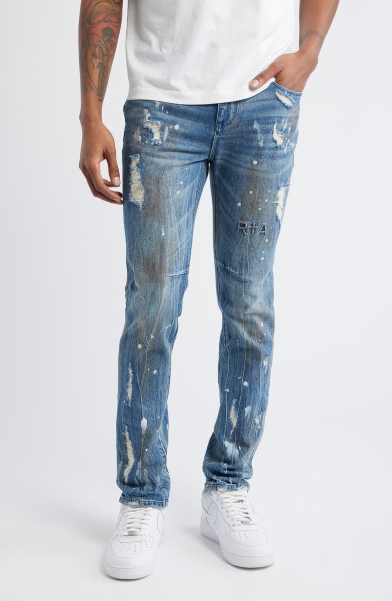 RtA Clayton Ripped Stretch Denim Skinny Jeans, Main, color, Glitch Blue