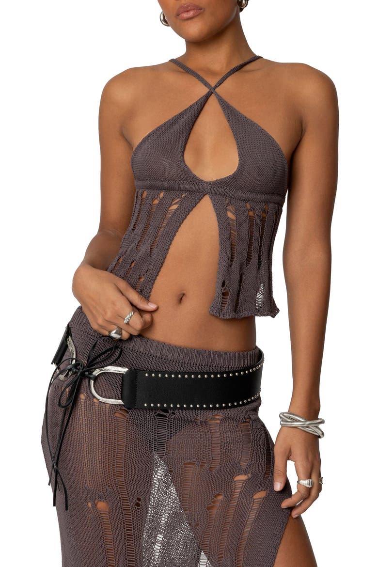 Jaynie Distressed Flyaway Camisole Sweater, Main, color, BROWN