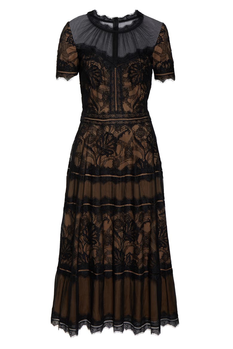 Lace Midi Dress, Alternate, color, BLACK/ NUDE