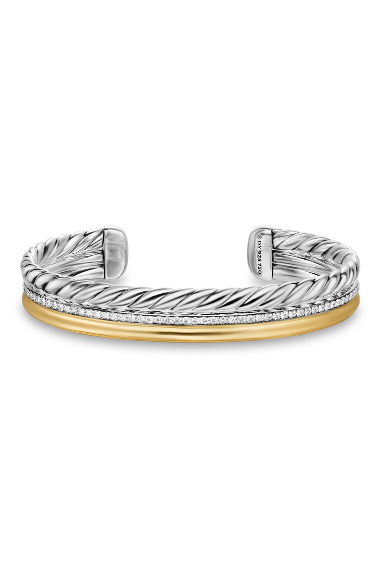 DY Mercer® Three Row Cuff Bracelet in Sterling Silver with 18K Yellow Gold & Diamonds, 10mm, Alternate, color, SILVER/ GOLD/ DIAMOND