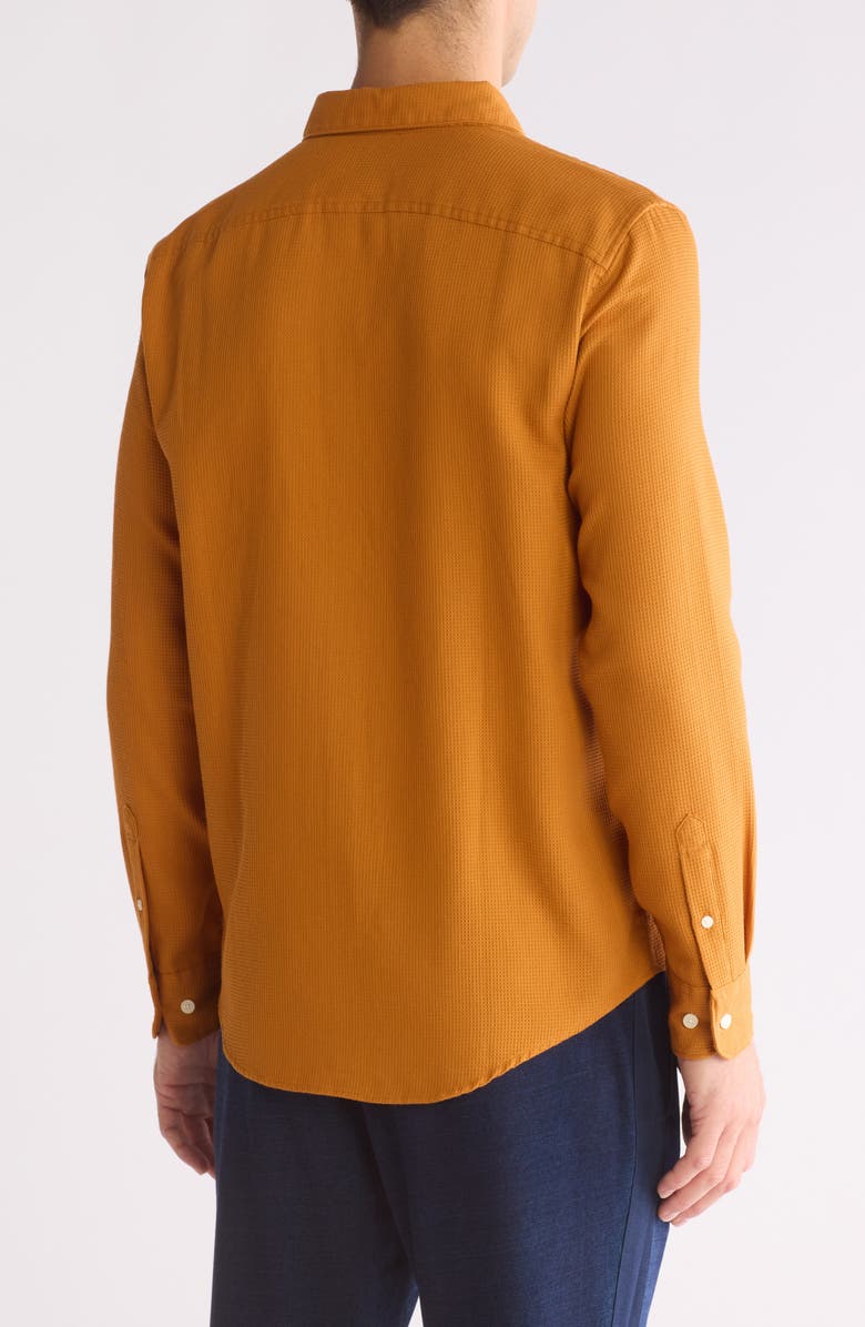 Original Penguin Waffle Weave Long Sleeve Button-Down Shirt, Alternate, color, Sudan Brown