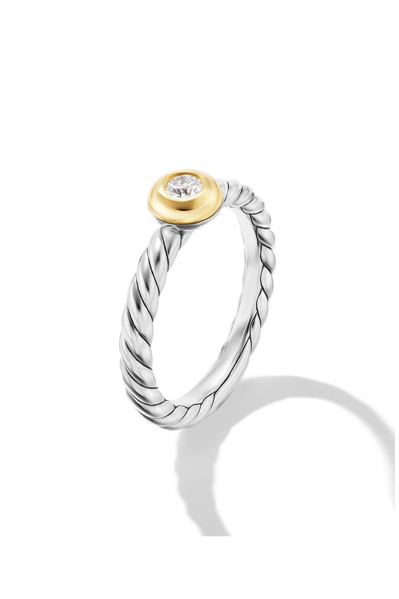 Petite Cable Ring in Sterling Silver with 14K Yellow Gold and Center Diamond, Alternate, color, STERLING SILVER/ GOLD