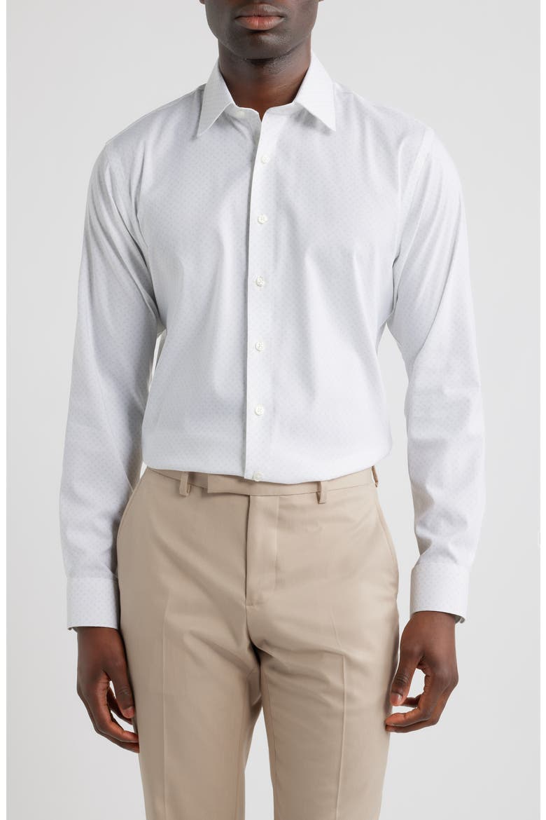 Lima Trim Fit Neat Premium Performance Cotton Blend Twill Dress Shirt, Main, color, PURPLE LIMA GEO