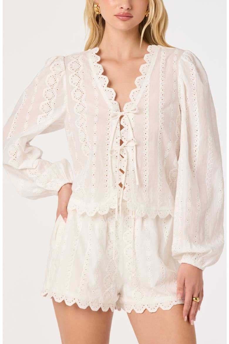 Leah Tie Front Eyelet Top, Alternate, color, WHITE