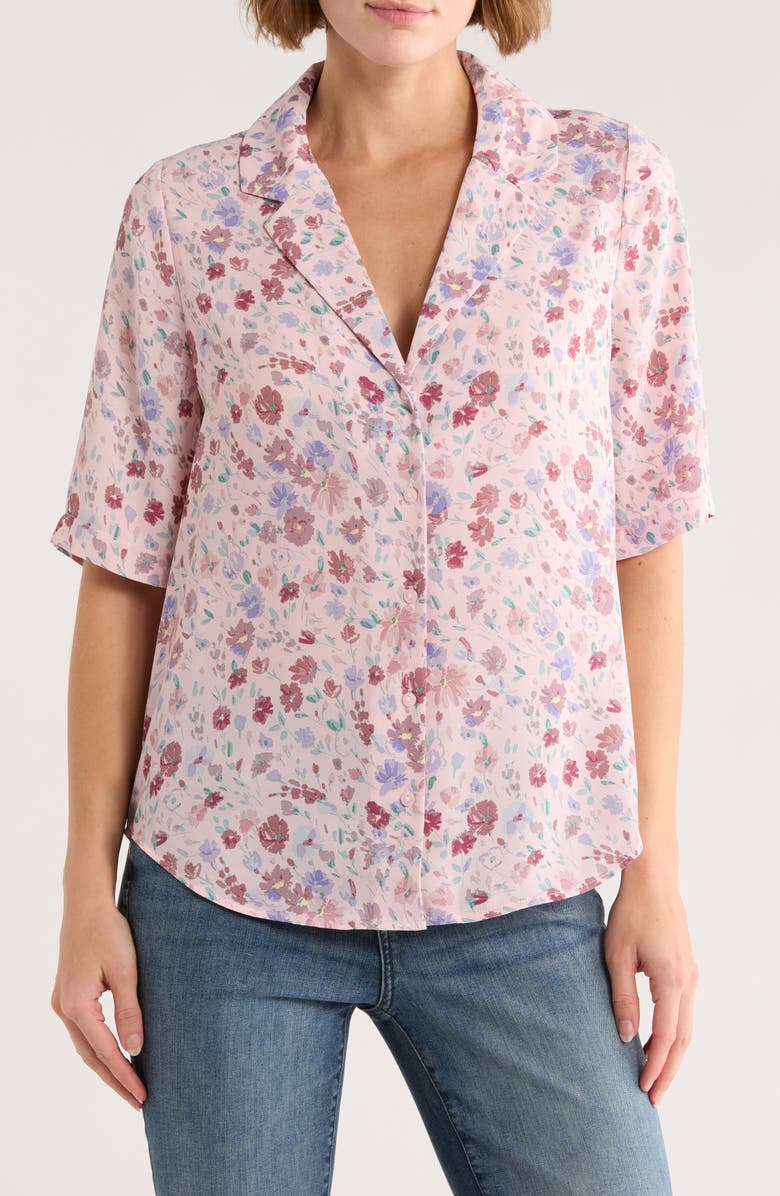 NYDJ Gabrielle Floral Print Camp Shirt, Main, color, Crystal Peaks