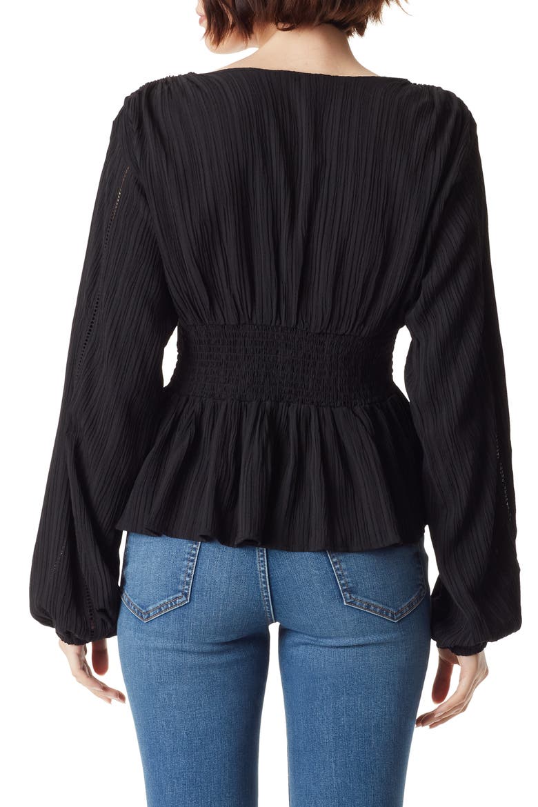 Evie Long Sleeve Plissé Peplum Top, Alternate, color, BLACK
