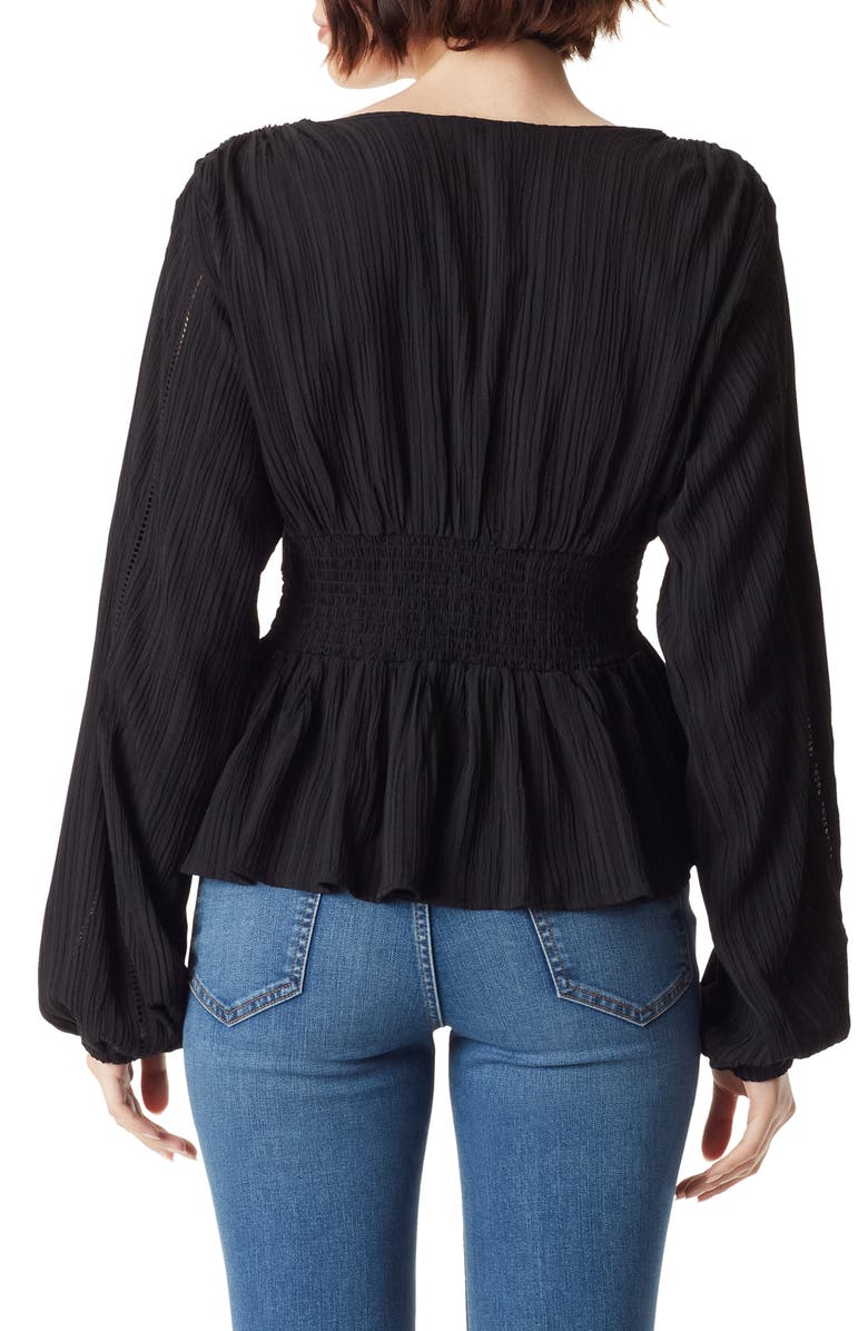Sam Edelman Evie Long Sleeve Plissé Peplum Top, Alternate, color, 