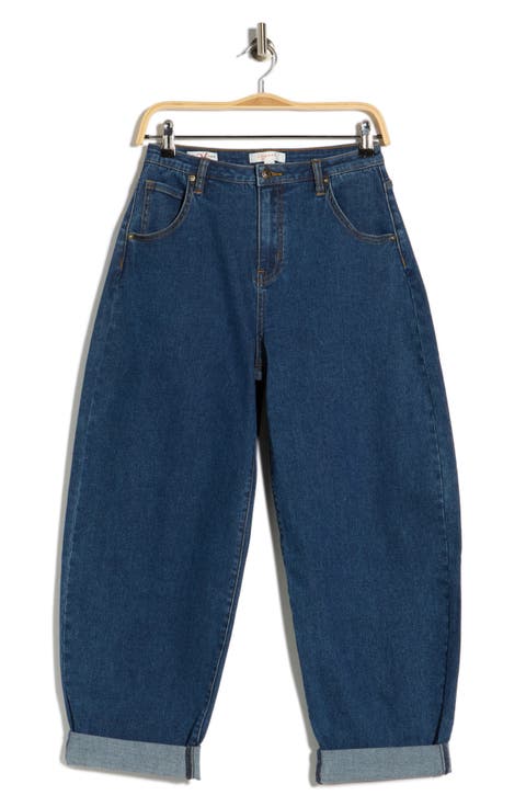 High Waist Cuffed Barrel Leg Jeans