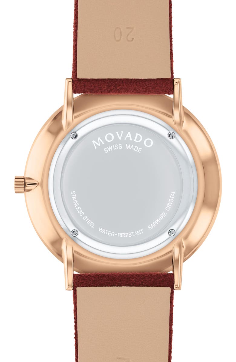 Movado Modern 47 Faux Leather Strap Watch, 40mm x 6.3mm, Alternate, color, Red Dial