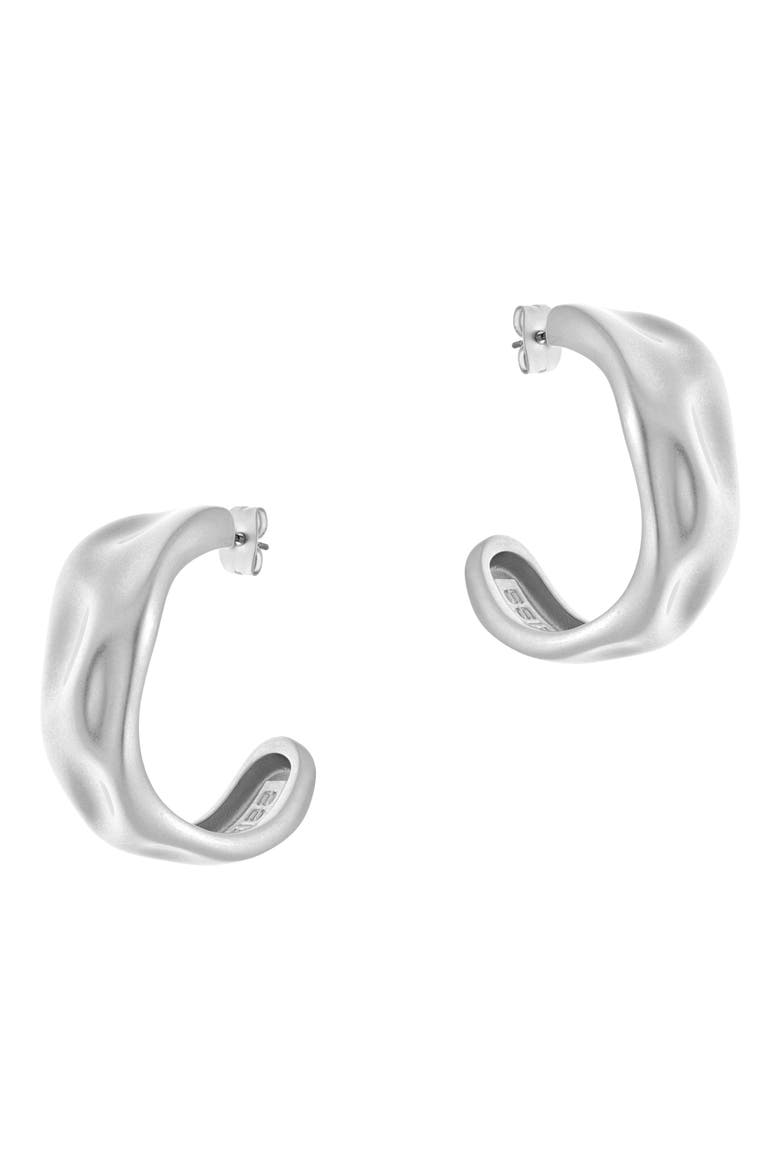 Halle Hammered Hoop Earrings, Main, color, SILVER TONE
