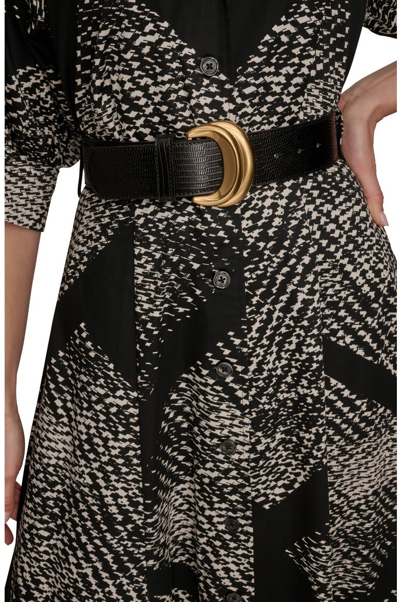 Abstract Houndstooth Check Belted Midi Shirtdress, Alternate, color, BLK CREAM