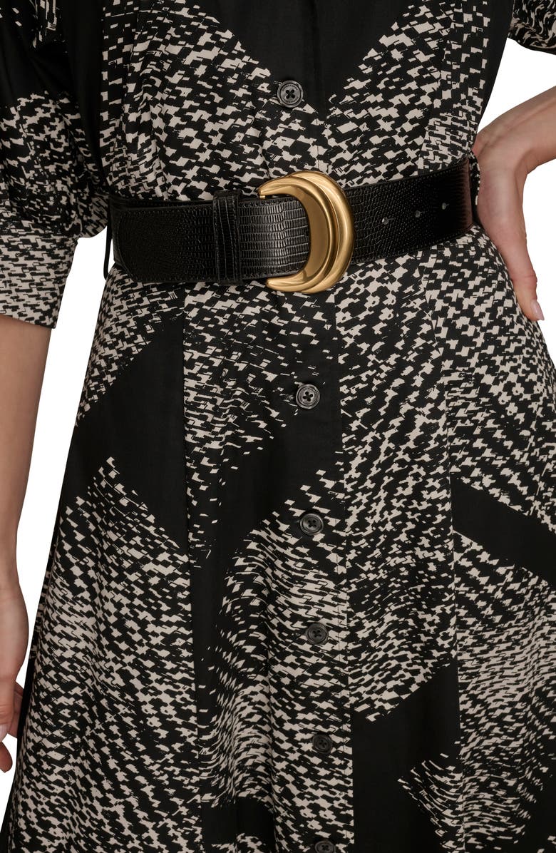 Donna Karan New York Abstract Houndstooth Check Belted Midi Shirtdress, Alternate, color, Blk Cream